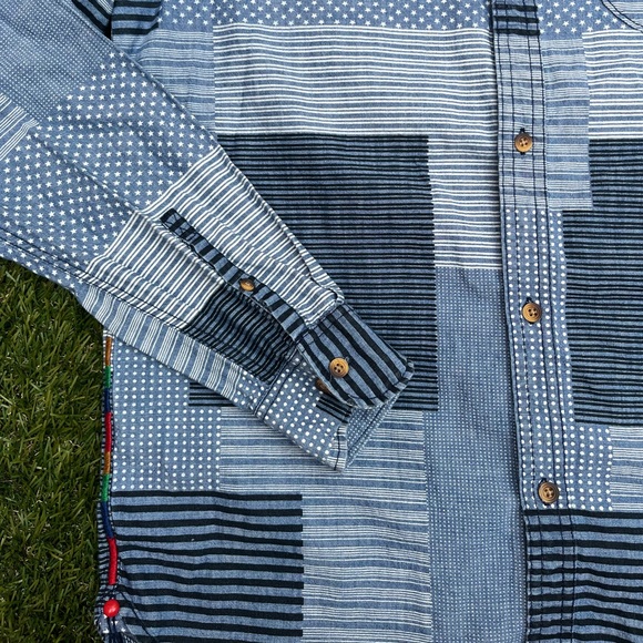Koto Patchwork Denim Shirt Button Down Long Sleeve with Embroidery - Picture 9 of 16